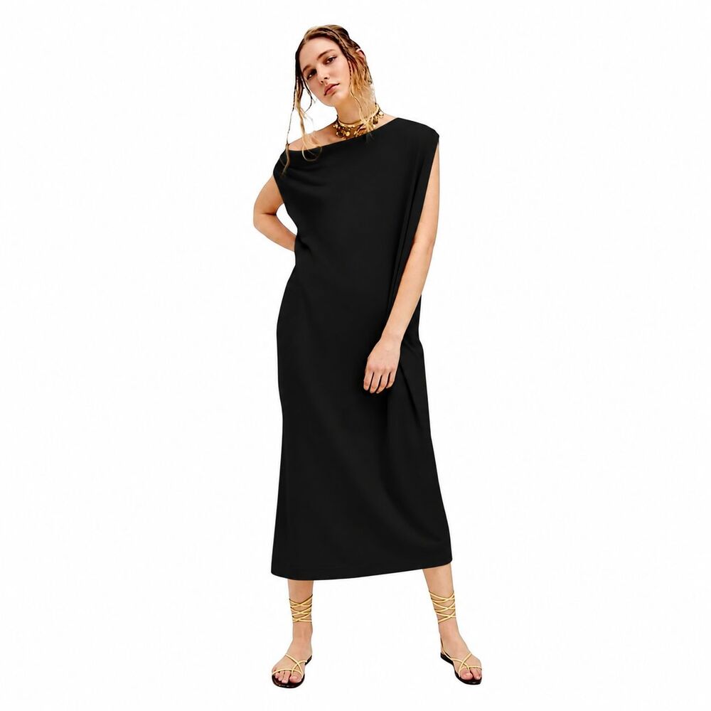 Free People FP Beach Raquel Midi Dress Black Women's size Small POCKETS